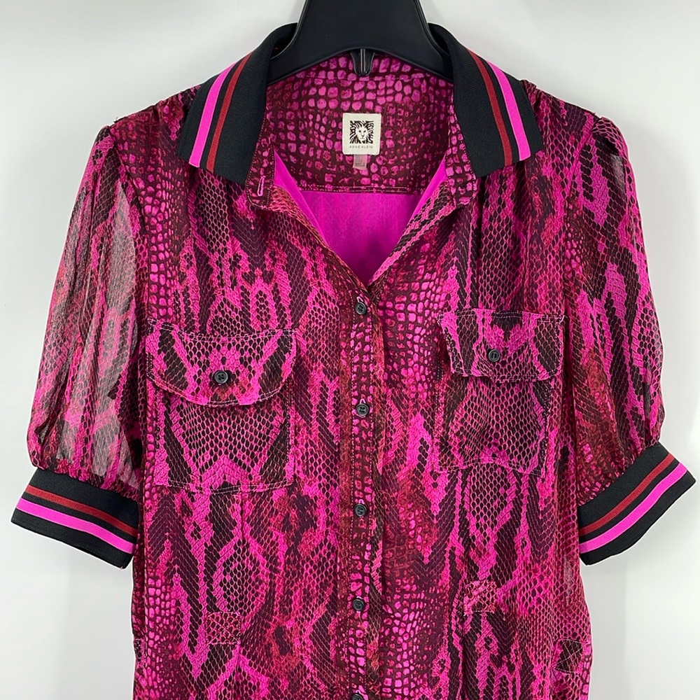 Anne Klein Magenta Python Print Sheer Button Fron… - image 3